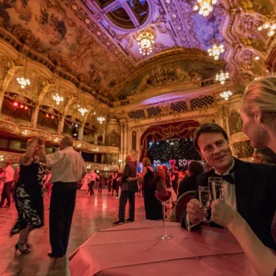 Guests dancing and drinking at the Blackpool Tower Ballroom