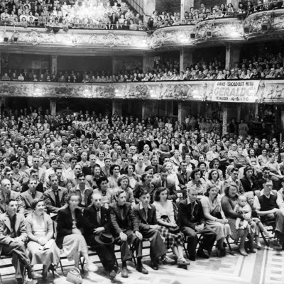 Black and White image of an audience at the Ballroom, Blackpool